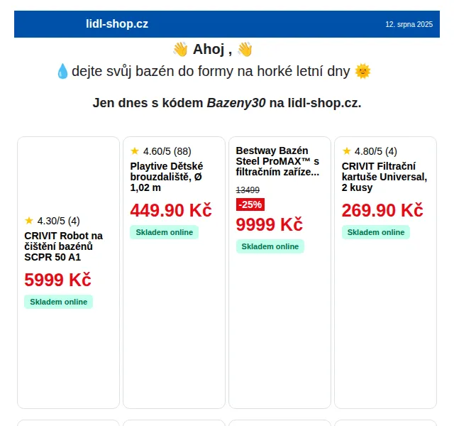 Lidl: sleva 30 % na bazény a hračky – srpen 2025 | Nuslet.cz