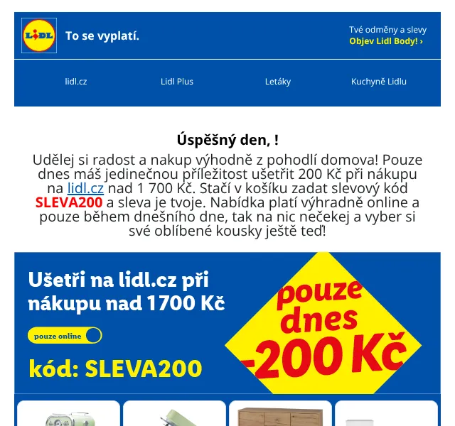 Lidl: sleva 200 Kč slevový kód – srpen 2026