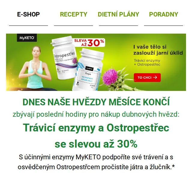 MyKETO: Ostropestřec a Trávicí enzymy se slevou 30 % – červen 2026 | Nuslet.cz