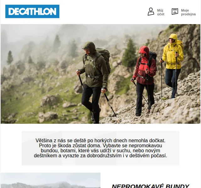 DECATHLON: nepromokavé bundy, holínky a pláštěnky – červenec 2026 | Nuslet.cz