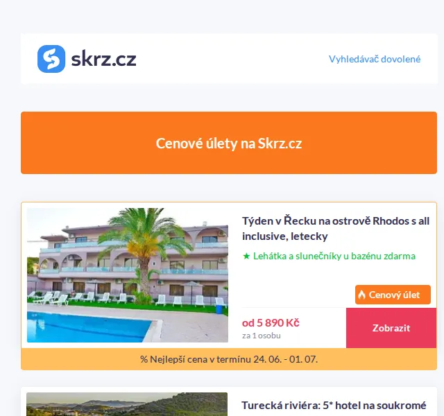 Skrz: Cenové úlety dovolená – červen 2026 | Nuslet.cz