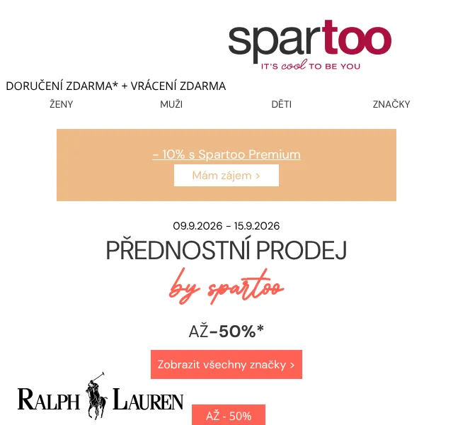 Spartoo.cz: až -50 % Polo Ralph Lauren, Crocs – září 2026