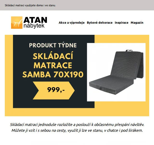 ATAN nábytek: skládací matrace SAMBA od 999 Kč – červenec 2026 | Nuslet.cz