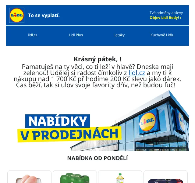 Lidl slevový kód: 200 Kč sleva nad 1 700 Kč