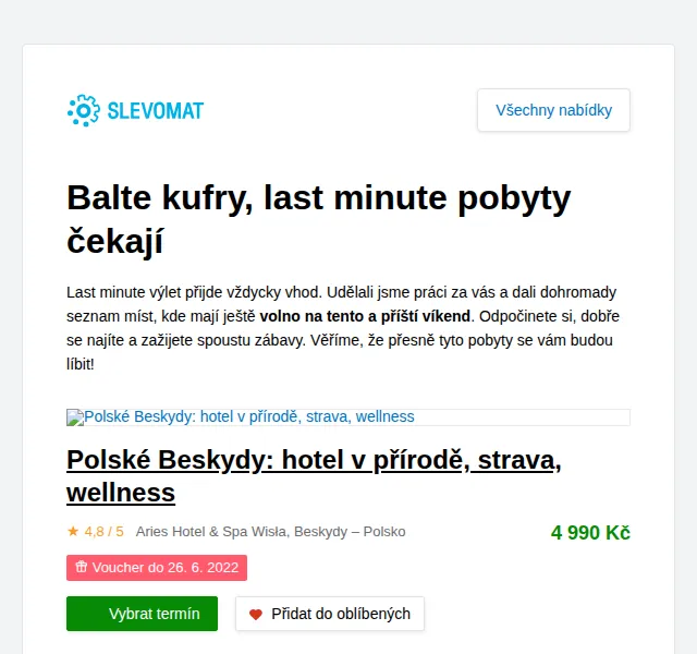 Slevomat: Last minute pobyty s wellness – červen 2026 | Nuslet.cz