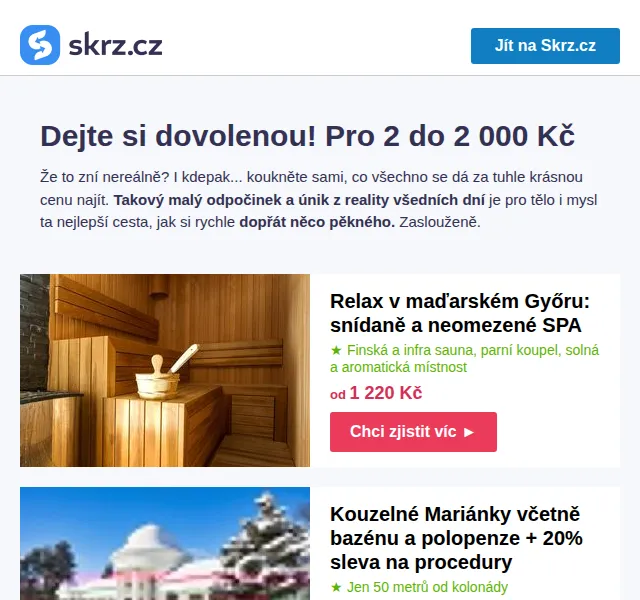 Vánoce na Skrz: Pobyty s wellness do 2 000 Kč – červen 2026 | Nuslet.cz