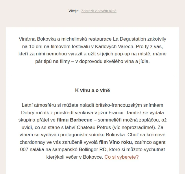 Jídlo a radost: Filmový večer s vínem – červenec 2026 | Nuslet.cz