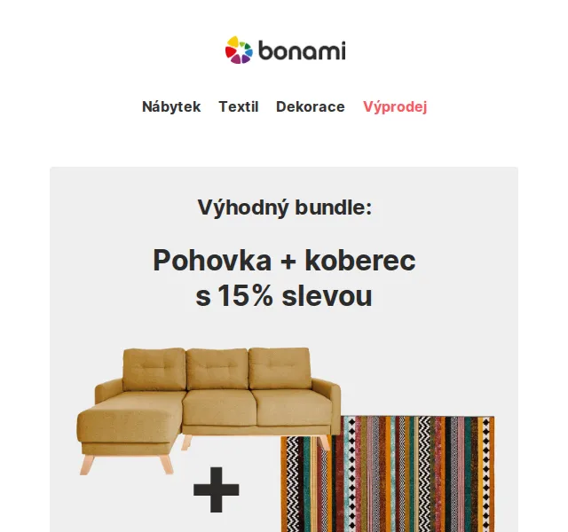 Bonami: Bundle pohovka + koberec sleva 15 % – červen 2026 | Nuslet.cz