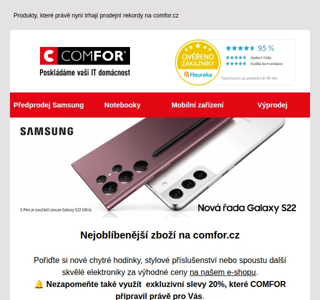 Comfor: Samsung Galaxy S22 předprodej se sluchátky zdarma – březen 2026 | Nuslet.cz