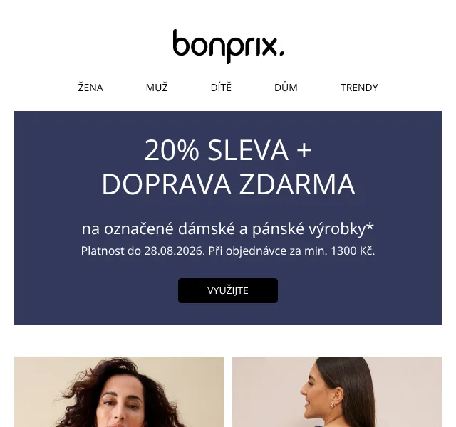 Bonprix: 20% sleva + doprava zdarma – srpen 2026