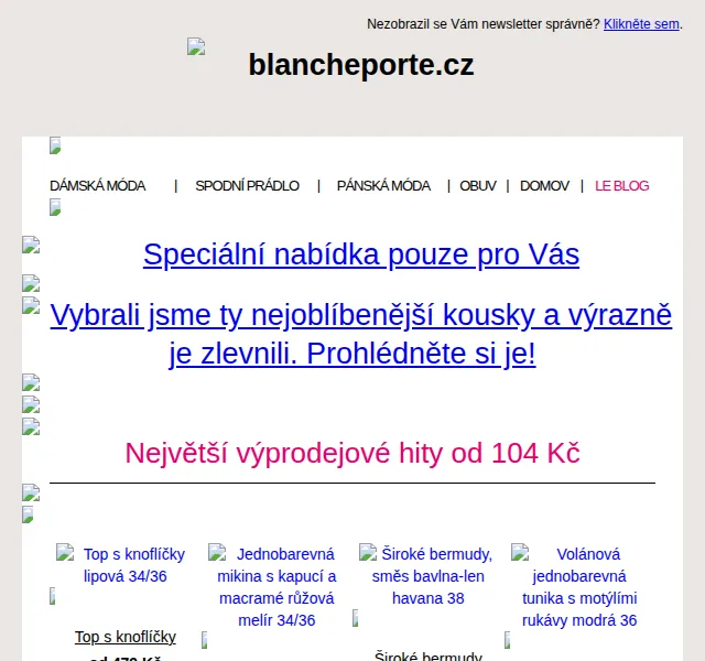 Blancheporte: Největší výprodejové hity od 104 Kč – červen 2026 | Nuslet.cz