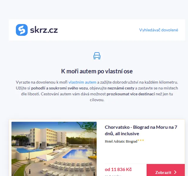 Vánoce na Skrz: Dovolená v Chorvatsku autem od 8 008 Kč – červenec 2026 | Nuslet.cz