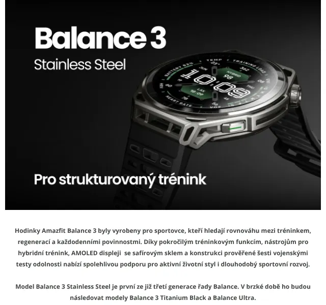 Amazfit Balance 3 chytré hodinky – srpen 2026 | Nuslet.cz