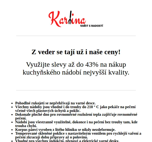Karlina CZ: Kuchyňské nádobí Swiss Titan se slevou až 43 % – červenec 2026 | Nuslet.cz