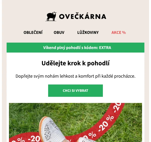 Ovečkárna: Jarní obuv se slevou 20 % – Květen 2026