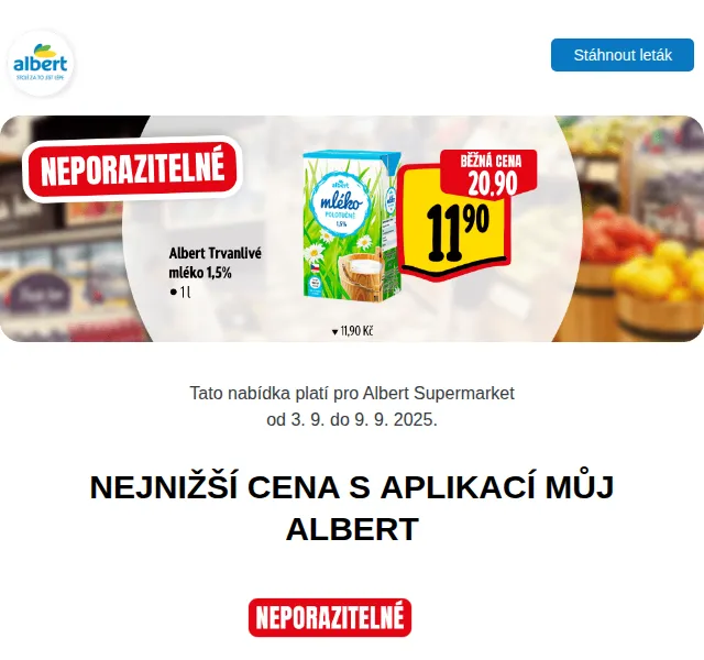 Albert: Smetanový jogurt 9,90 Kč a Coca-Cola 34,90 Kč – září 2025 | Nuslet.cz
