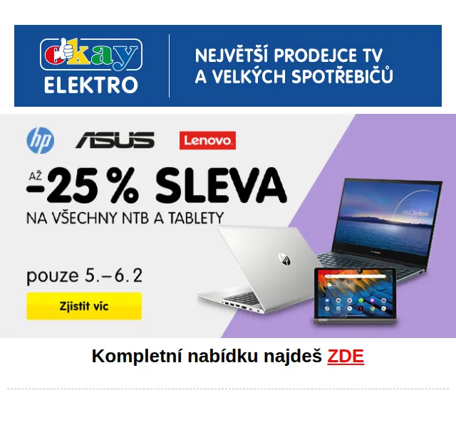 OKAY: Až 25 % sleva na notebooky a tablety – červen 2026 | Nuslet.cz