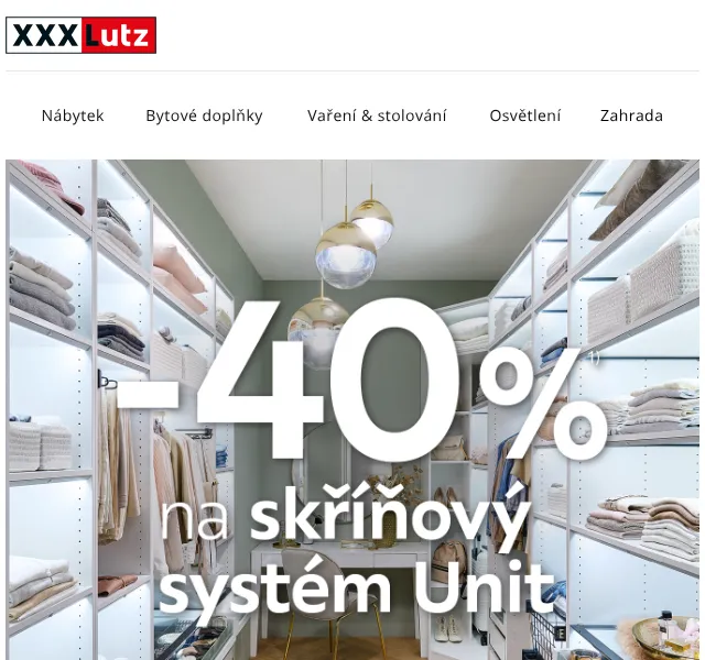 XXXLutz: -40 % na skříňový systém UNIT – květen 2026