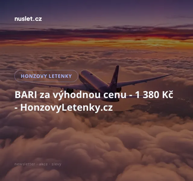 Honzovy letenky: Bari za 1 380 Kč – srpen 2026
