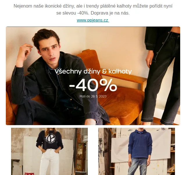 Pepe Jeans – Sleva 40 % na všechny kalhoty – červen 2026 | Nuslet.cz