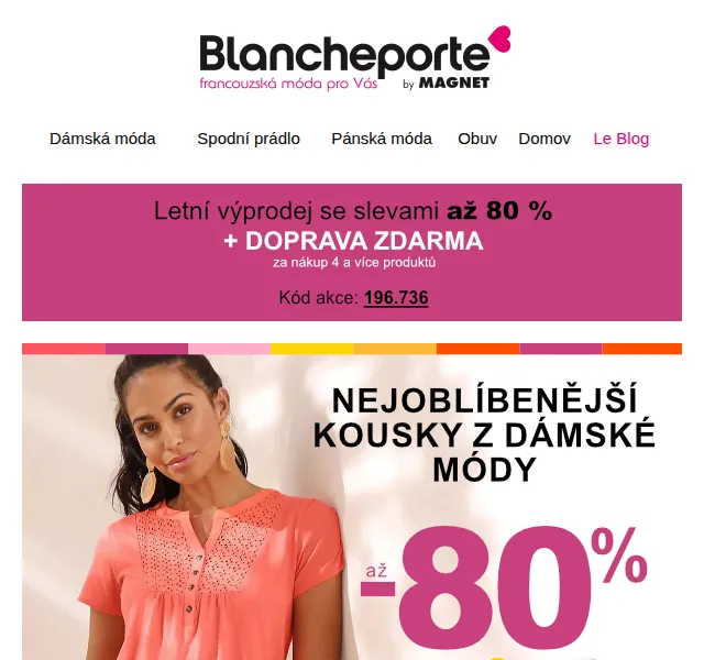 Blancheporte: Až -80 % na dámskou módu – červenec 2026 | Nuslet.cz