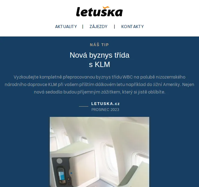 Letuška.cz: KLM byznys třída & jazykové pobyty – červenec 2026 | Nuslet.cz