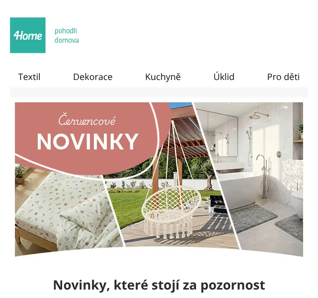 4home.cz: Nábyt, textil a zahrada – sleva až 56 % – červenec 2026