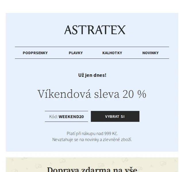 Astratex: 20% sleva na podprsenky a plavky – červen 2026 | Nuslet.cz