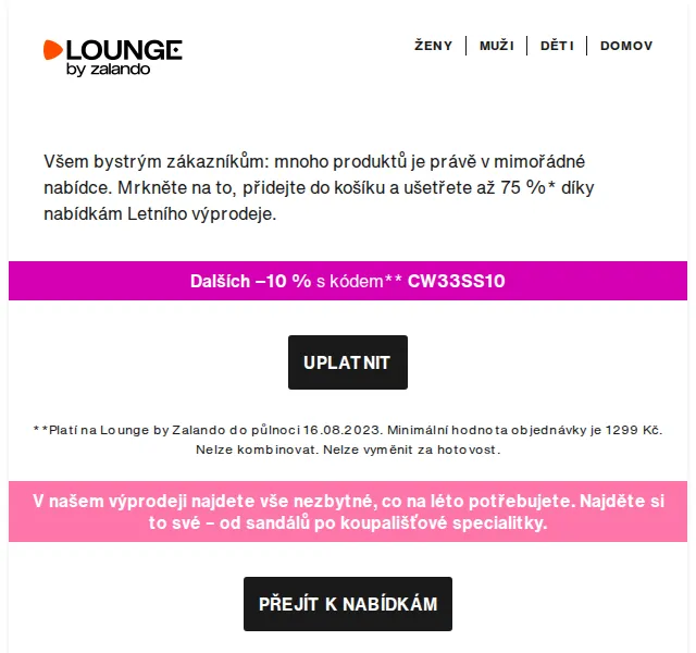 Lounge by Zalando: Letní výprodej až 75 % + 10 % extra – červenec 2026 | Nuslet.cz
