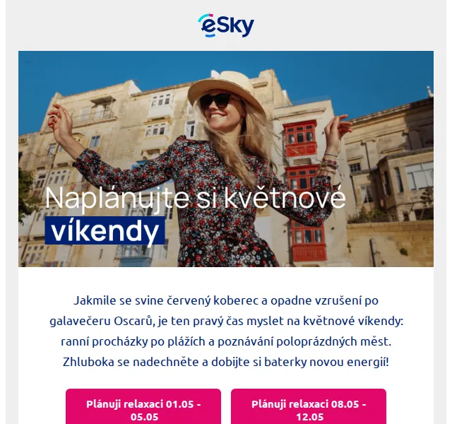 eSky.cz: Letenky na květnové víkendy od 2915 Kč – červenec 2026 | Nuslet.cz