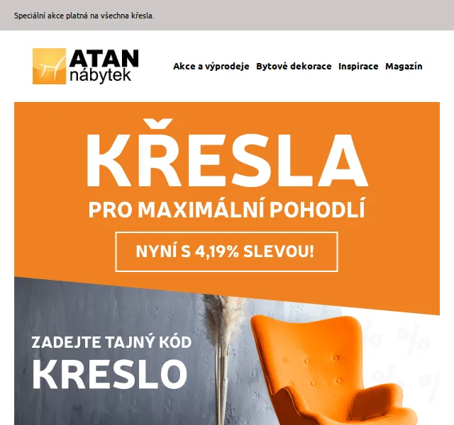 ATAN nábytek: křesla se slevou 4,19 % – červenec 2026 | Nuslet.cz