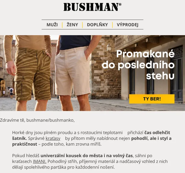 BUSHMAN: Kraťasy na léto – červen 2026 | Nuslet.cz