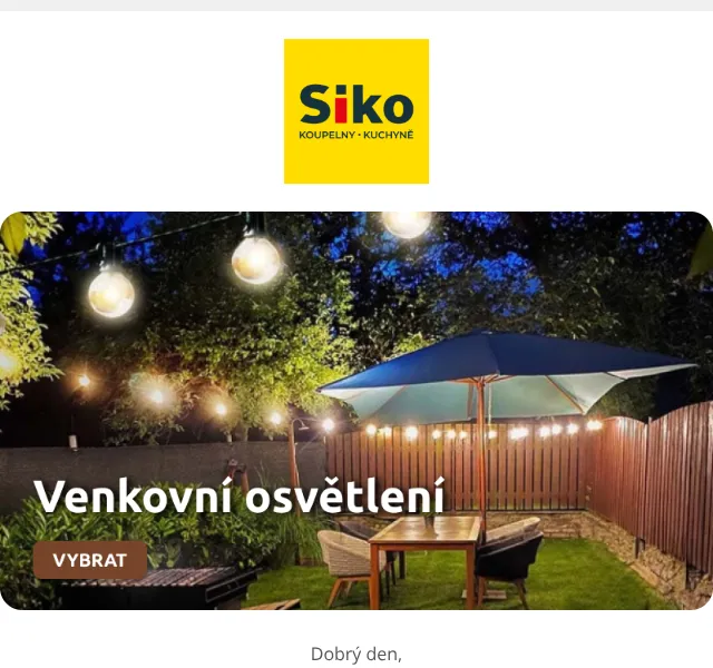 SIKO KOUPELNY: Sleva 15 % na venkovní osvětlení – květen 2026