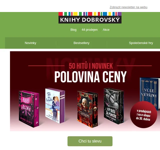 KnihyDobrovsky.cz: sleva 50 % na knihy – duben 2026