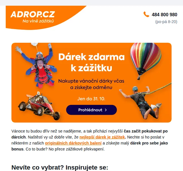 Adrop.cz: Dárek k zážitku zdarma – inspirace na zážitkové dárky – červenec 2026 | Nuslet.cz