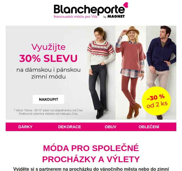 Blancheporte: sleva –30 % na teplé oblečení – červenec 2026 | Nuslet.cz
