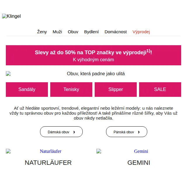 KLiNGEL: Slevy až 50 % na značkovou obuv – červenec 2026 | Nuslet.cz