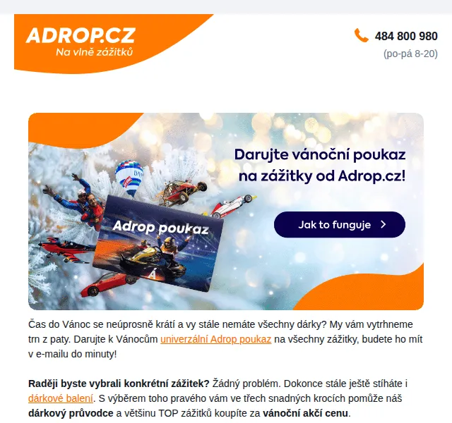 Adrop: Vánoční dárkové zážitky se slevou – červenec 2026 | Nuslet.cz