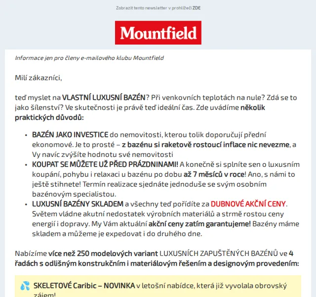 Mountfield: Akční ceny bazénů od 99 900 Kč – červen 2026 | Nuslet.cz