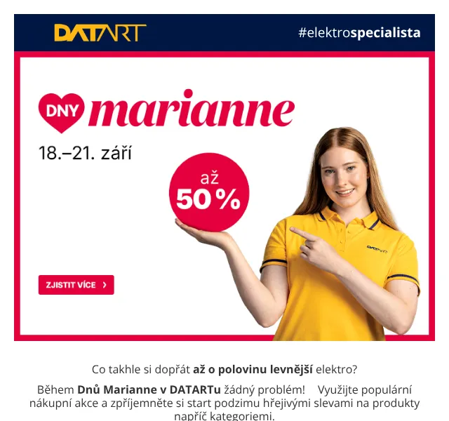 DATART: Dny Marianne – sleva až 50 % na elektro – září 2026