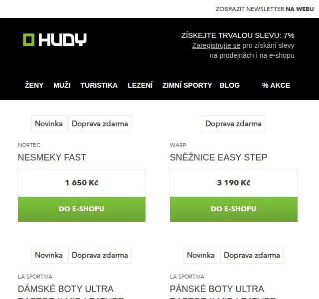Hudy: Zimní vybavení s trvalou slevou 7 % – červen 2026 | Nuslet.cz