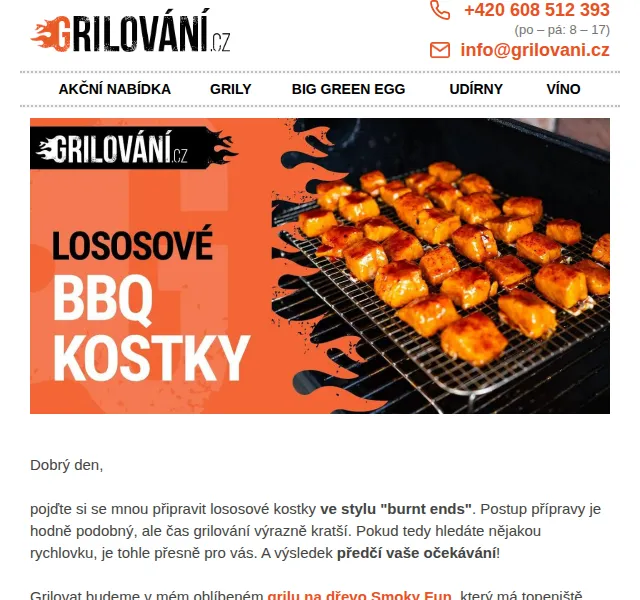 Grilování.cz - Tomáš Dytrych: Recept na lososové BBQ kostky a gril Smoky Fun – červenec 2026 | Nuslet.cz