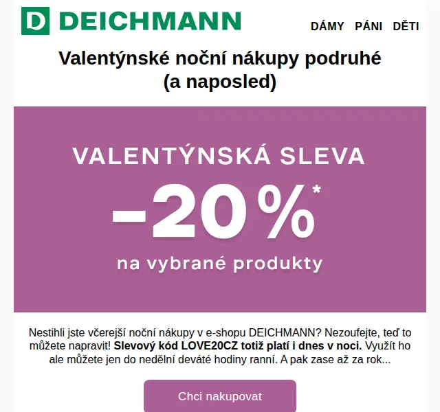 DEICHMANN: Valentýnská sleva 20 % na boty – červenec 2026 | Nuslet.cz