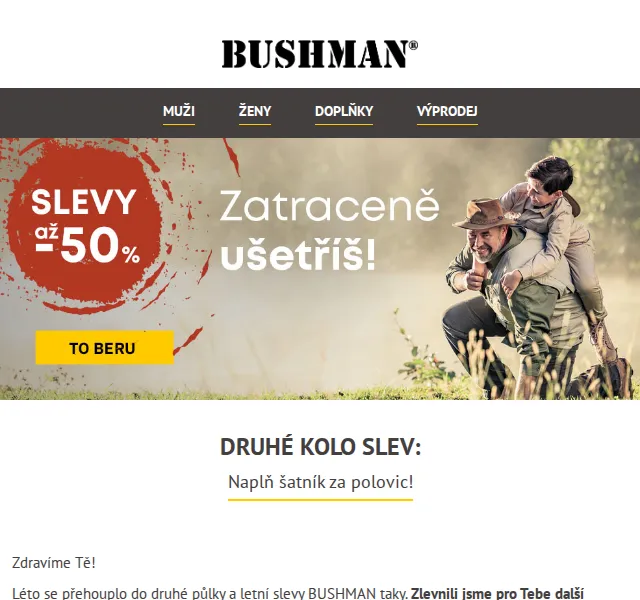 BUSHMAN: Letní výprodej až 50 % – červenec 2026 | Nuslet.cz