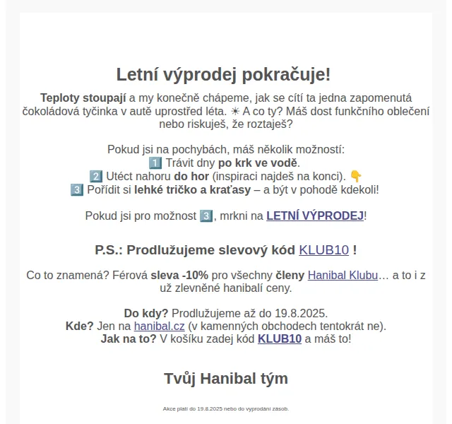 Hanibal.cz: Letní výprodej triček a kraťasů – sleva 10 % navíc – červenec 2026 | Nuslet.cz