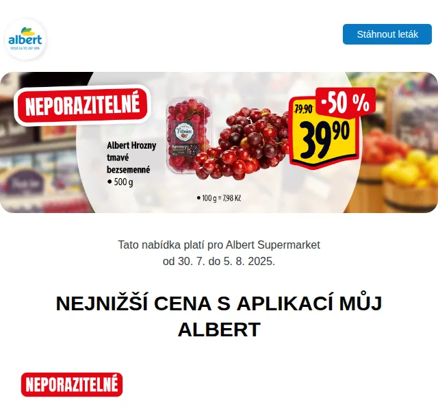 Albert: Vepřová kýta za 79,90 Kč/kg a Carte d'Or 89,90 Kč – srpen 2025 | Nuslet.cz