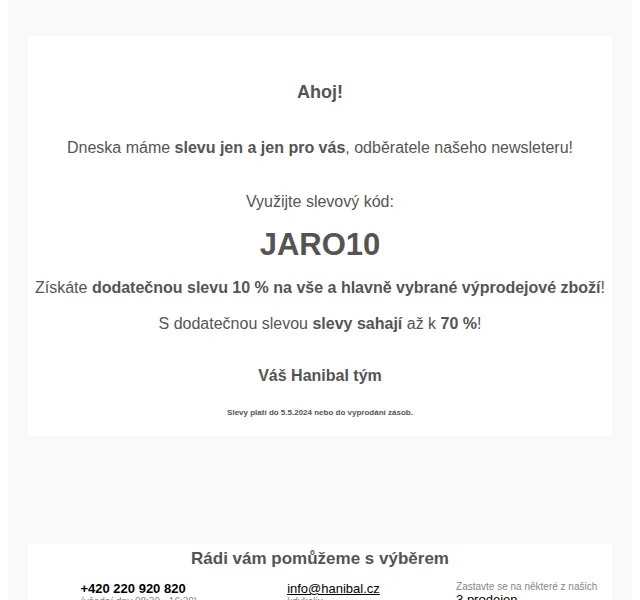 Hanibal.cz: Dodatečná sleva 10 % na vybraný výprodej – červenec 2026 | Nuslet.cz
