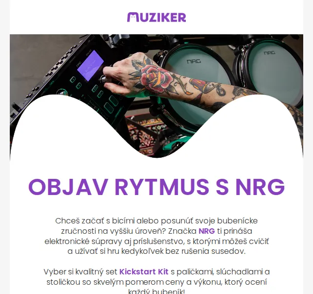 Muziker: NRG bicí soupravy od 199 € – červenec 2026 | Nuslet.cz