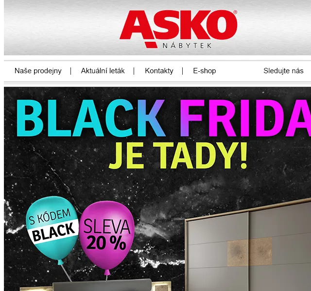 Asko Nábytek: Black Friday se slevami až 20 % – červen 2026 | Nuslet.cz