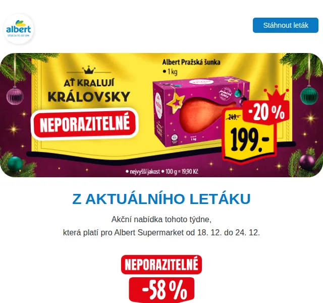 Albert: Pražská šunka za 199 Kč/kg – prosinec 2023 | Nuslet.cz